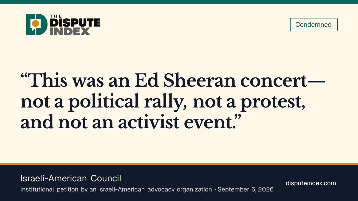 Quote card: Israeli-American Council, Israeli-American Council calls for Macklemore's removal from Ed Sheeran's tour