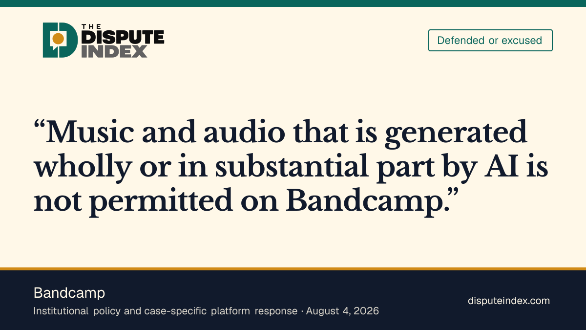 Quote card: Bandcamp, Bandcamp cites its AI-music rule in Boy George's authorship dispute