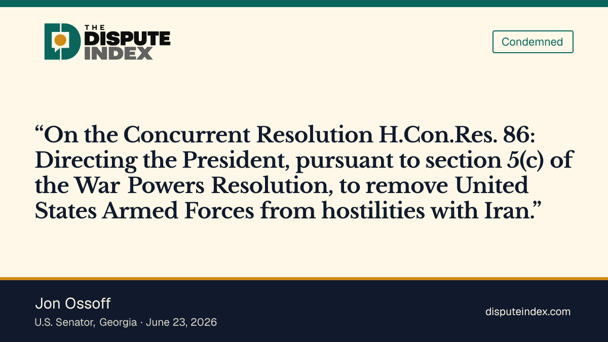 Quote card: Jon Ossoff, Senate vote: Yea on H.Con.Res. 86 (Iran war powers)