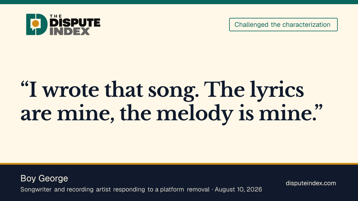 Quote card: Boy George, Boy George disputes claim that AI use erased his song's authorship