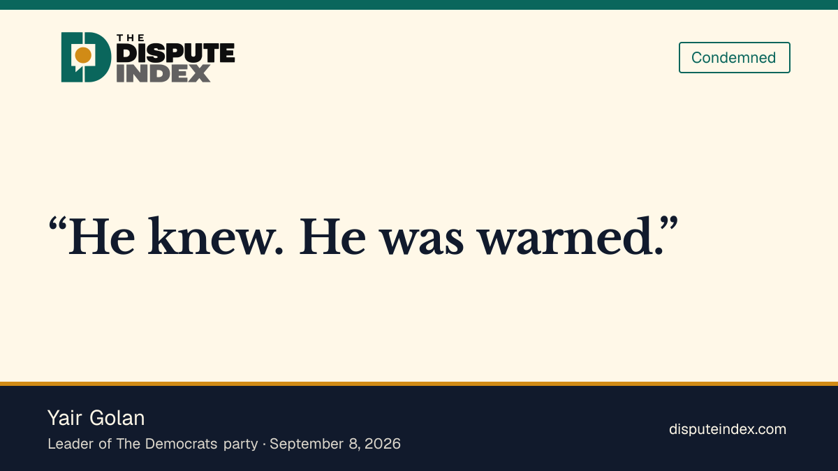 Quote card: Yair Golan, Yair Golan says Netanyahu knew of the threat and should face criminal accountability