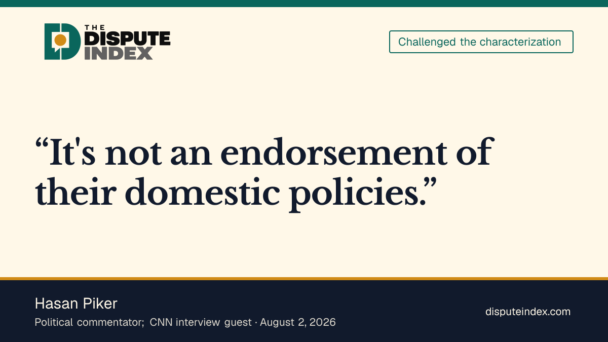 Quote card: Hasan Piker, Hasan Piker denies his Hamas remarks endorse its domestic policies