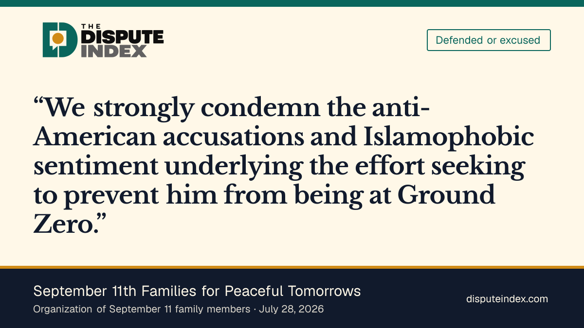 Quote card: September 11th Families for Peaceful Tomorrows, September 11th Families for Peaceful Tomorrows defends Mamdani's 9/11 attendance