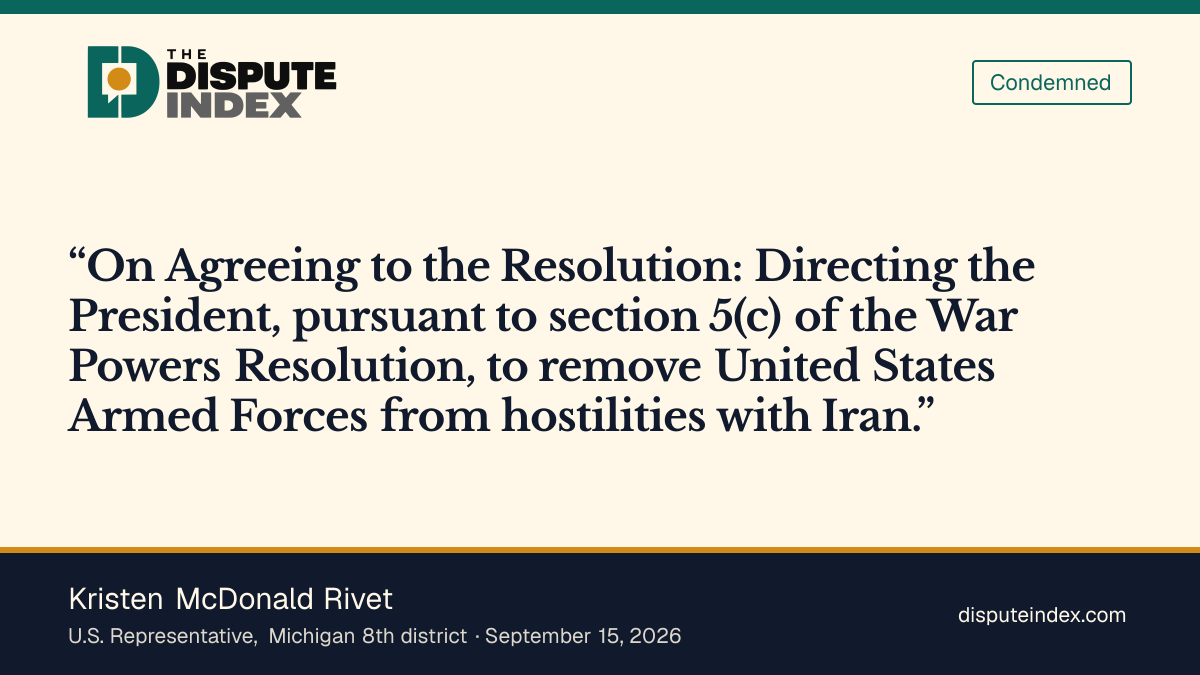 Quote card: Kristen McDonald Rivet, House vote: Yea on H.Con.Res. 93 (Iran war powers)