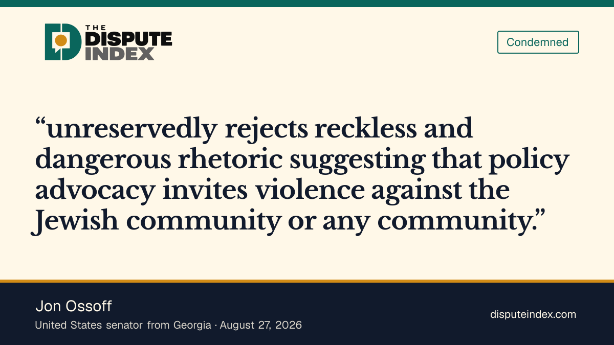 Quote card: Jon Ossoff, Jon Ossoff rejects rhetoric tying Hasan Piker's advocacy to violence