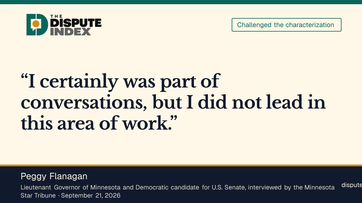 Quote card: Peggy Flanagan, Flanagan says the governor “took the lead on fraud” and she “did not lead in this area of work”