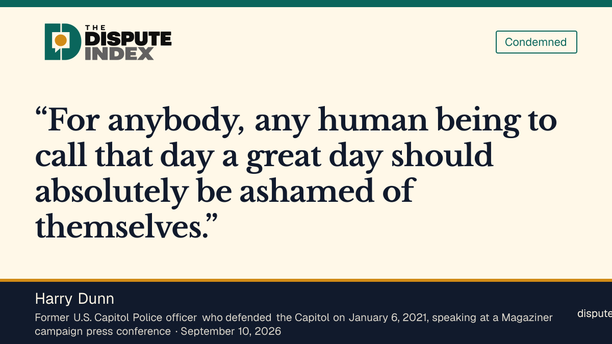Quote card: Harry Dunn, Harry Dunn says anyone who calls January 6 "a great day" should be ashamed