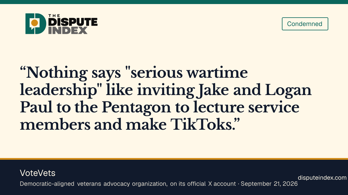 Quote card: VoteVets, VoteVets mocks Pentagon's invitation to the Paul brothers as "serious wartime leadership"