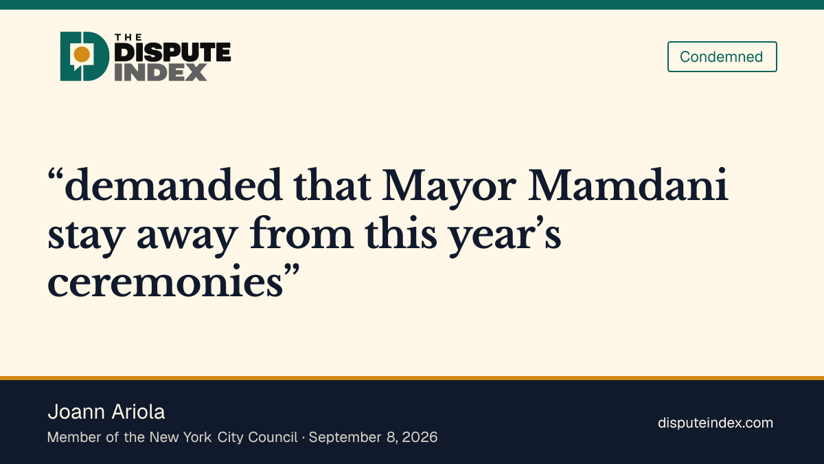 Quote card: Joann Ariola, Joann Ariola demands Mamdani stay away from 9/11 ceremonies