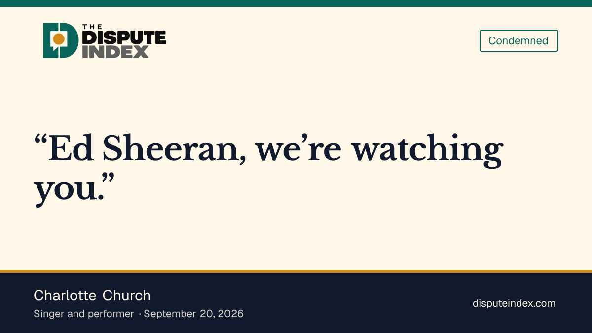 Quote card: Charlotte Church, Charlotte Church criticizes Ed Sheeran after Macklemore’s removal