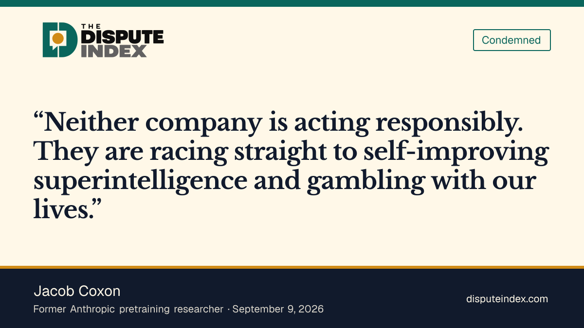 Quote card: Jacob Coxon, Jacob Coxon resigns, calls Anthropic's AI race irresponsible