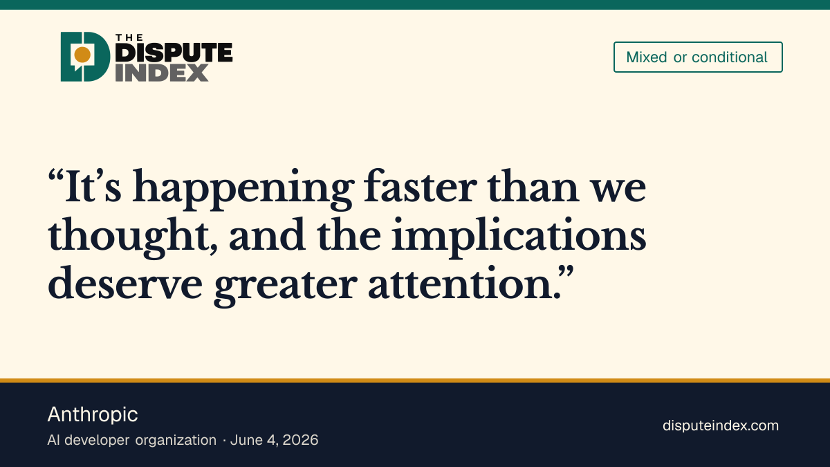 Quote card: Anthropic, Anthropic says AI development is accelerating faster than expected