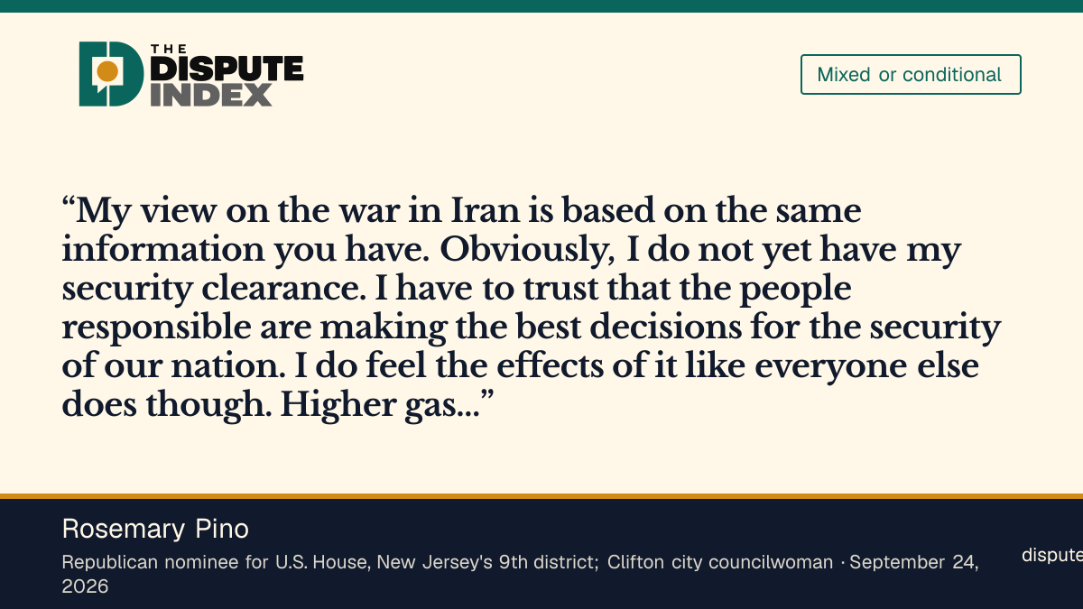 Quote card: Rosemary Pino, Says she must trust decision-makers on the war while feeling its costs