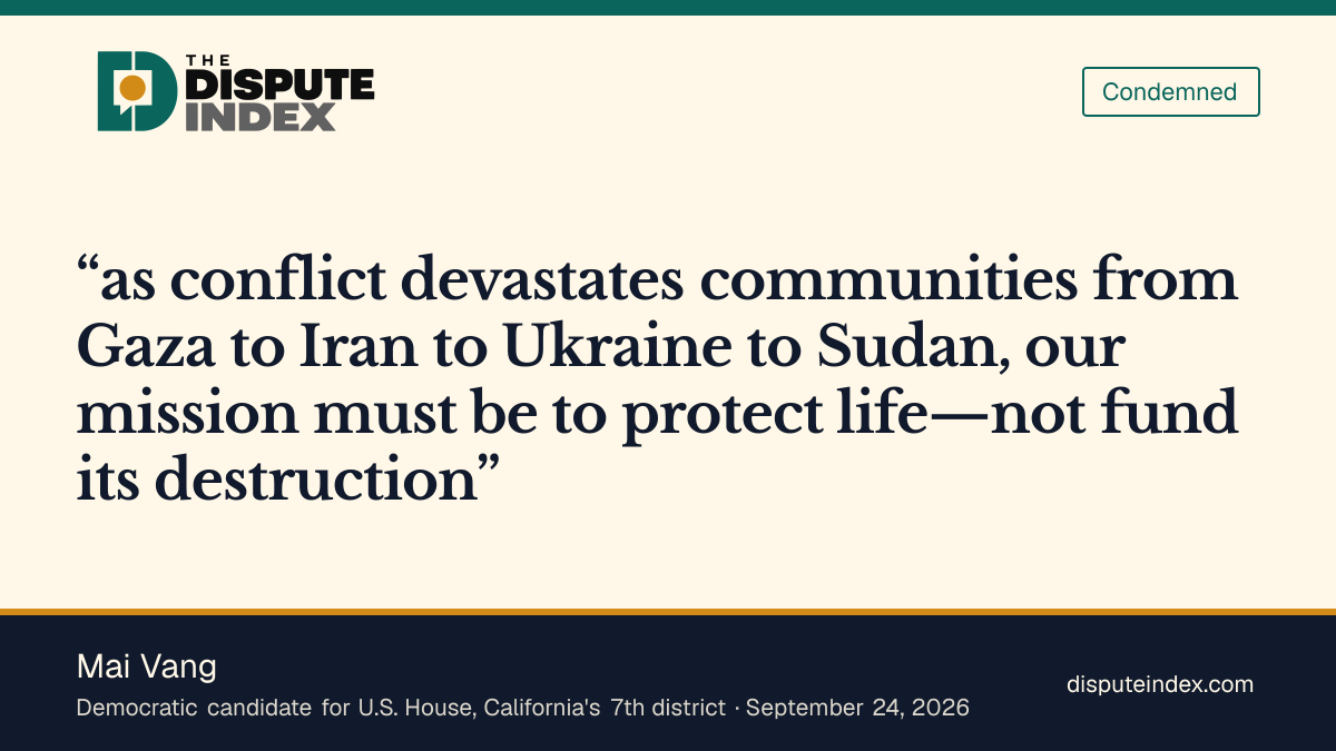 Quote card: Mai Vang, Says the mission must be to protect life, not fund its destruction