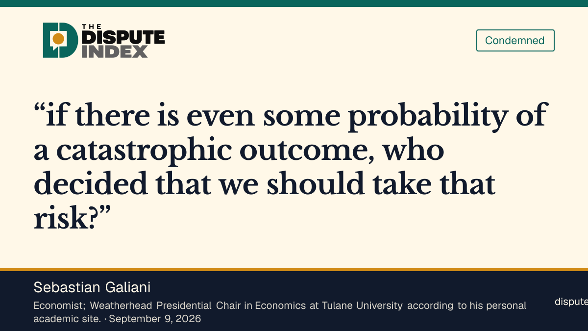 Quote card: Sebastian Galiani, Sebastian Galiani says Coxon's AI catastrophe warning deserves serious weight