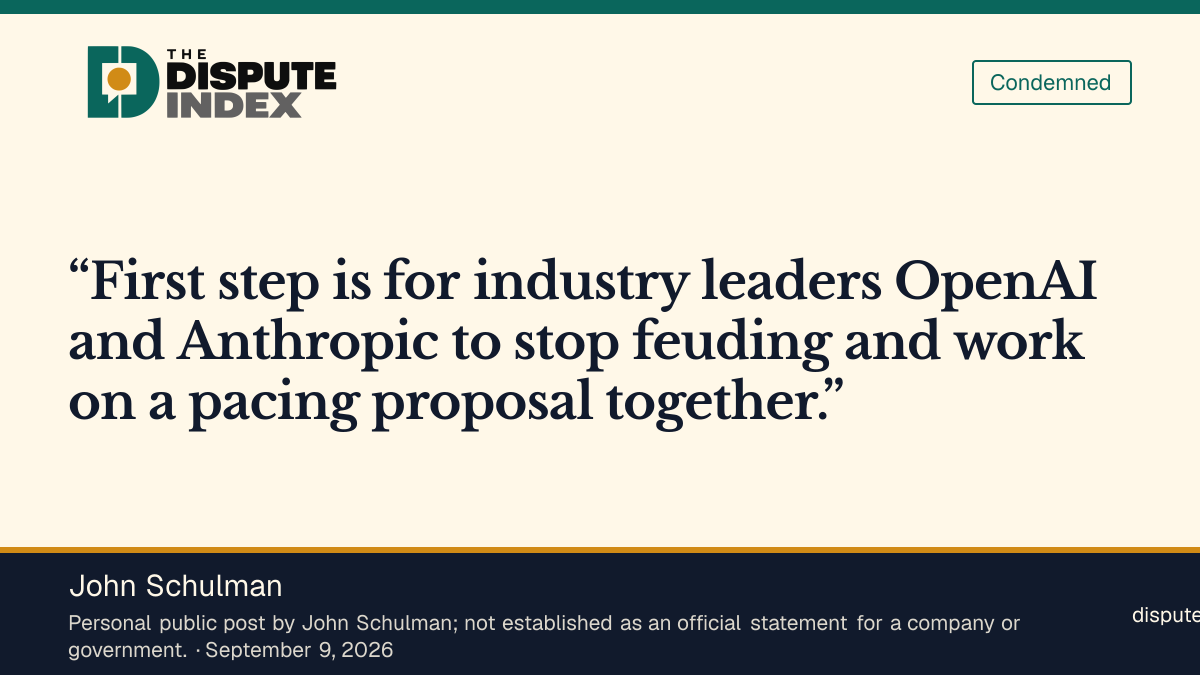 Quote card: John Schulman, John Schulman calls for OpenAI and Anthropic to agree on a pacing plan