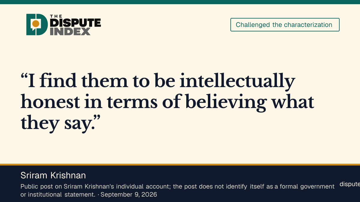 Quote card: Sriram Krishnan, Sriram Krishnan says frontier AI researchers sincerely believe their warnings