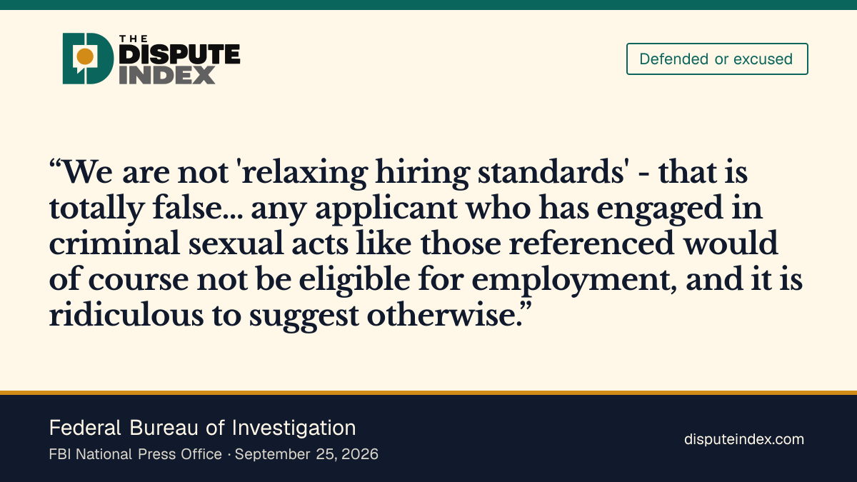 Quote card: Federal Bureau of Investigation, FBI National Press Office: applicants who engaged in criminal sexual acts remain ineligible