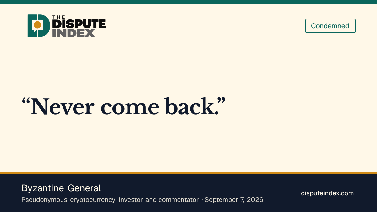 Quote card: Byzantine General, Byzantine General tells Hunter Biden never to return after $LAPTOP launch