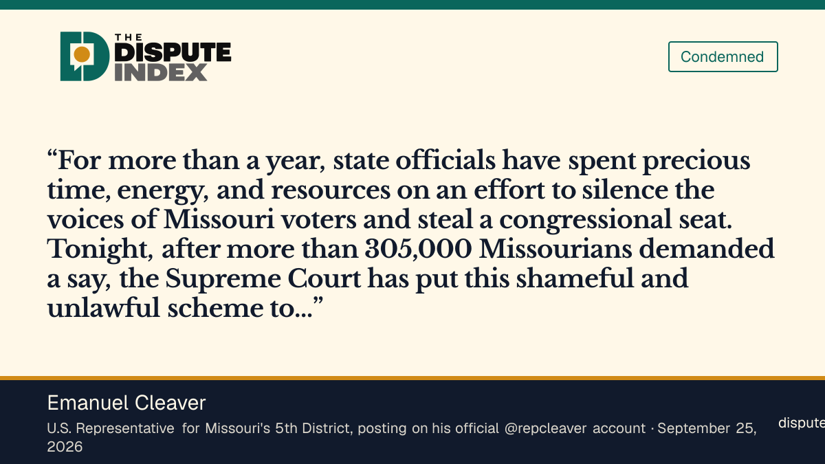Quote card: Emanuel Cleaver, Rep. Emanuel Cleaver says the Supreme Court "put this shameful and unlawful scheme to rest"