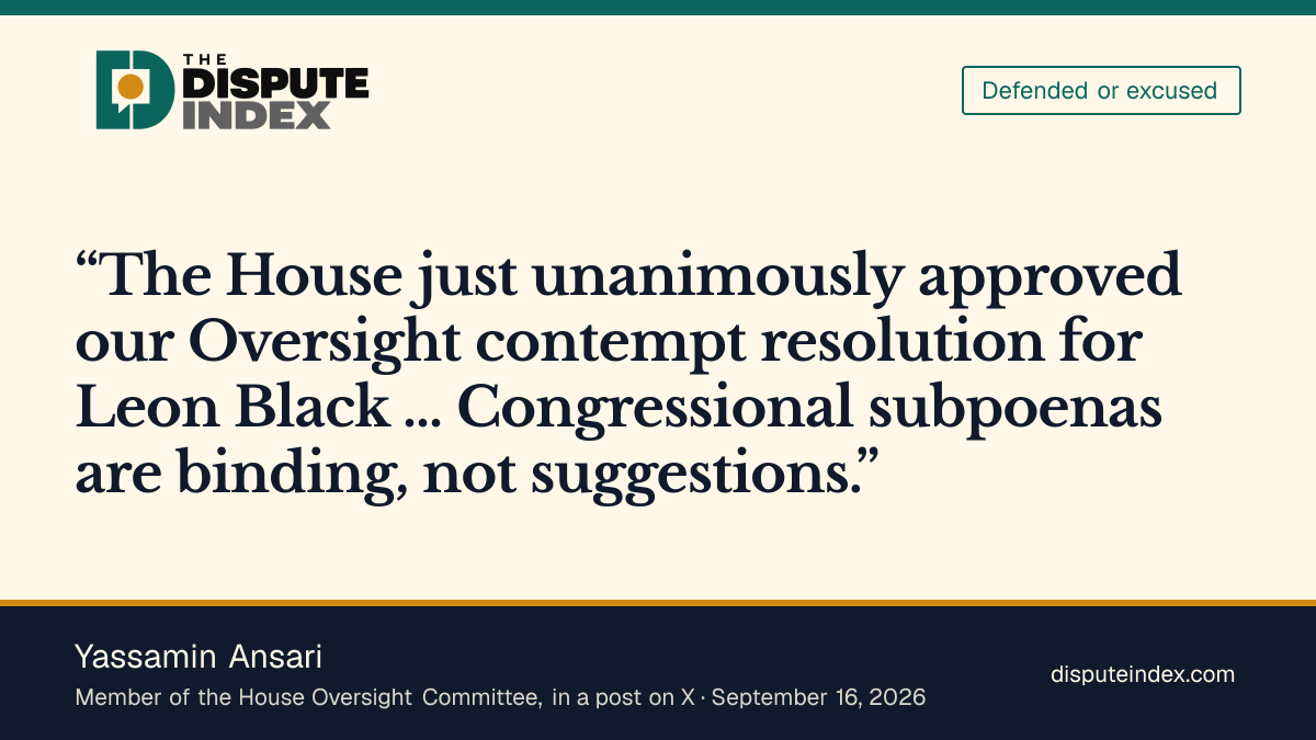 Quote card: Yassamin Ansari, Rep. Yassamin Ansari says "Congressional subpoenas are binding, not suggestions"