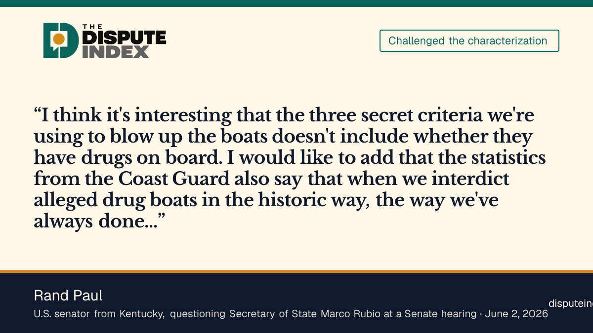 Quote card: Rand Paul, Sen. Rand Paul says the secret targeting criteria for the boat strikes do not include drugs or arms aboard