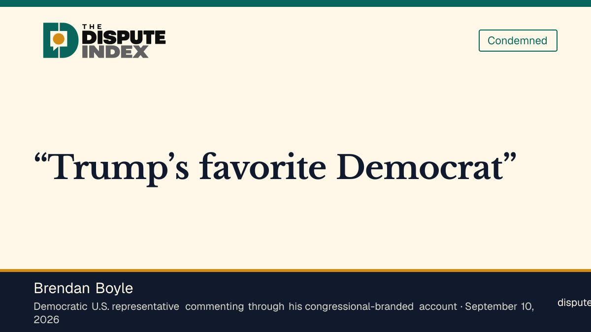 Quote card: Brendan Boyle, Brendan Boyle says Fetterman's GOP convention role aids Trump