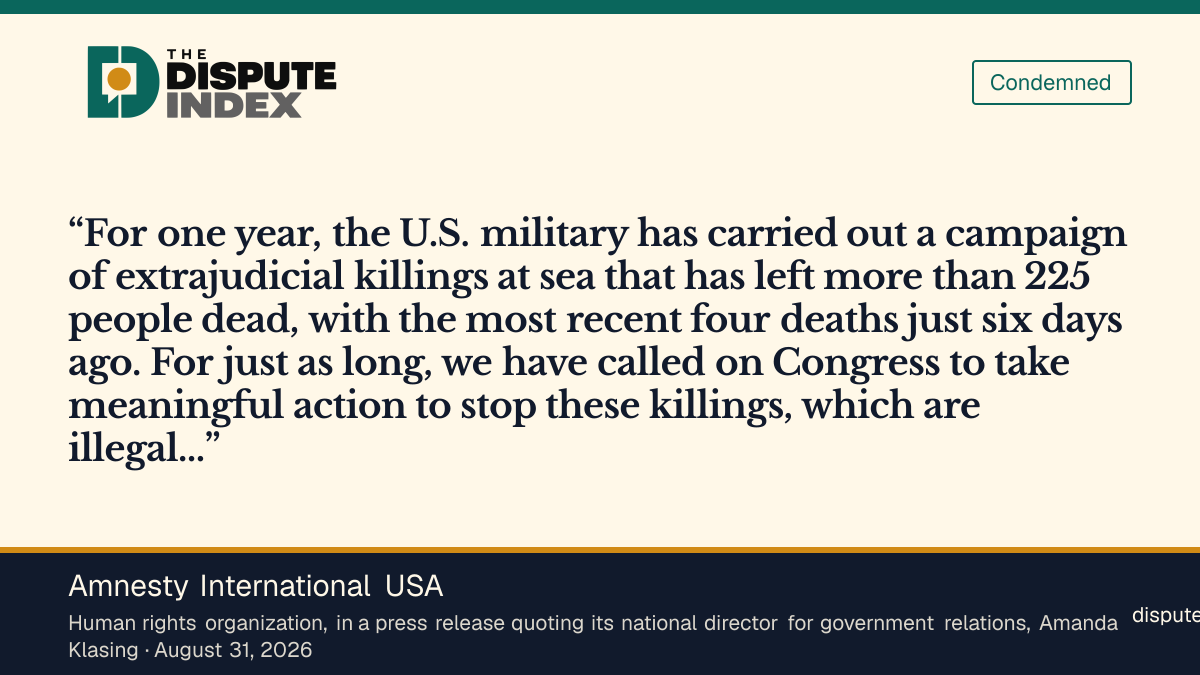 Quote card: Amnesty International USA, Amnesty International USA says authorities have offered no evidence against the people killed in the boat strikes