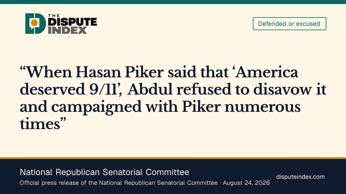 Quote card: National Republican Senatorial Committee, NRSC says El-Sayed refused to disavow Piker's 9/11 remark