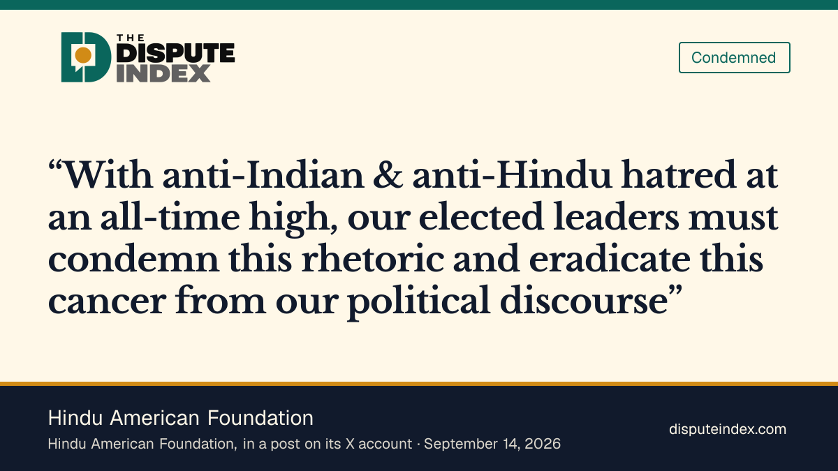 Quote card: Hindu American Foundation, Hindu American Foundation calls on elected leaders to condemn French's rhetoric about UT students