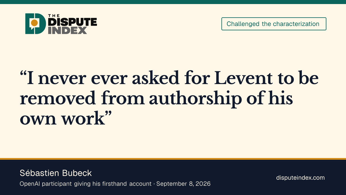 Quote card: Sébastien Bubeck, Sébastien Bubeck denies asking to remove a mathematician's authorship credit