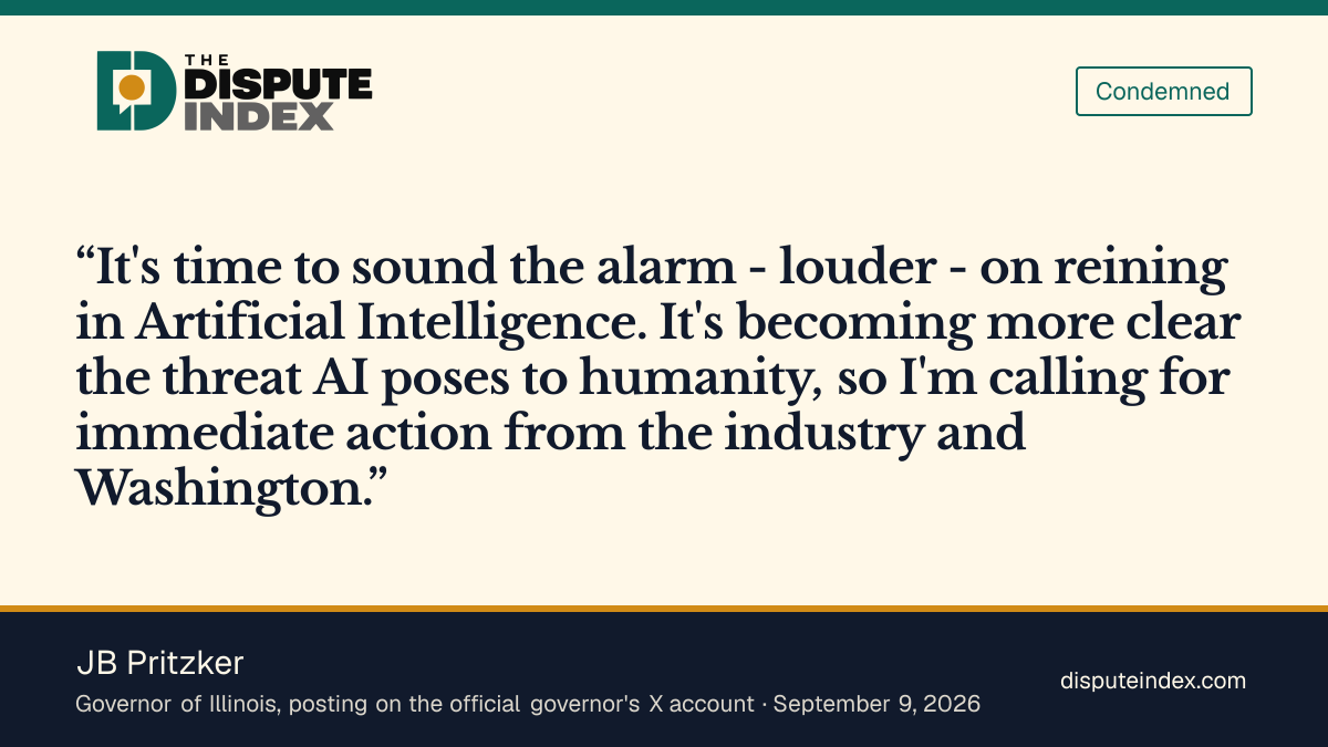 Quote card: JB Pritzker, Illinois Gov. JB Pritzker calls for immediate action on AI after Coxon's resignation