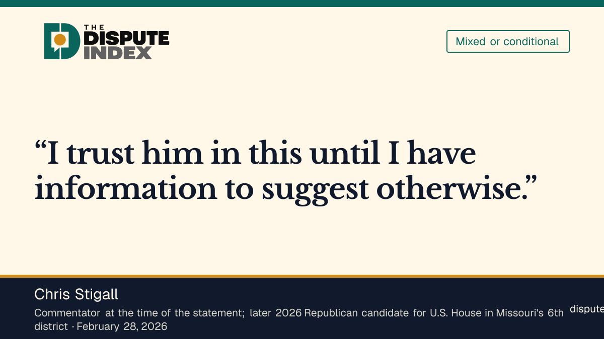 Quote card: Chris Stigall, Chris Stigall conditionally supports the initial Iran action