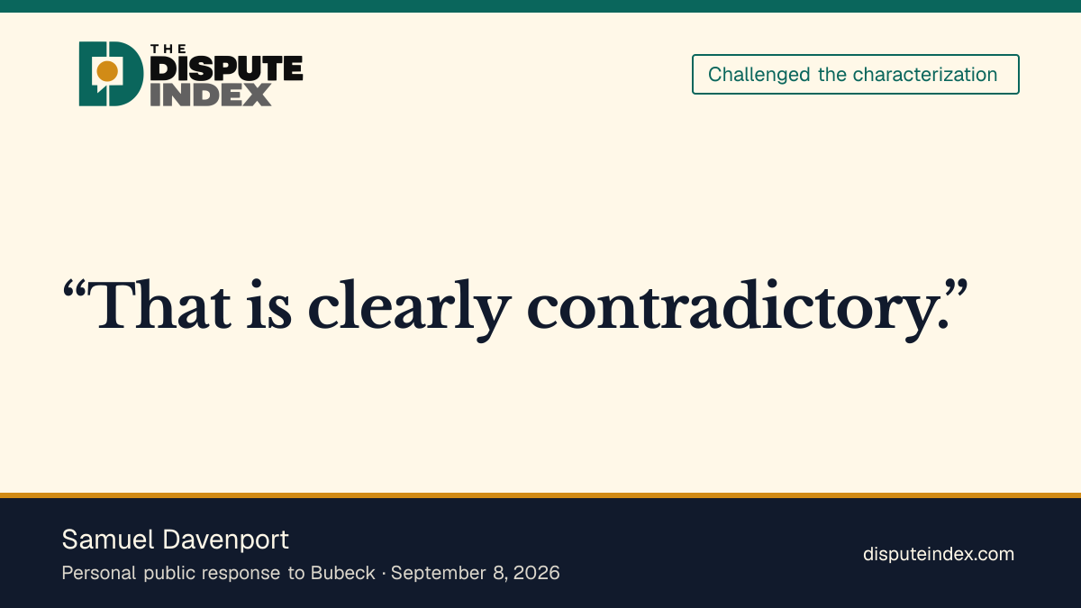 Quote card: Samuel Davenport, Samuel Davenport questions OpenAI's contradictory math credit claims