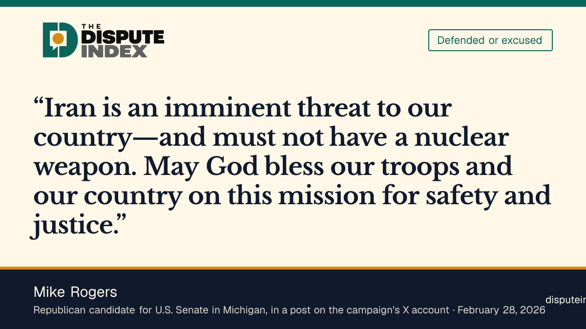 Quote card: Mike Rogers, Mike Rogers backs the strikes on Iran, calling it an imminent threat