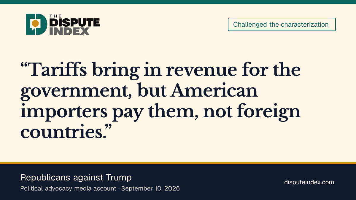 Quote card: Republicans against Trump, Republicans against Trump says importers pay tariffs, not foreign countries