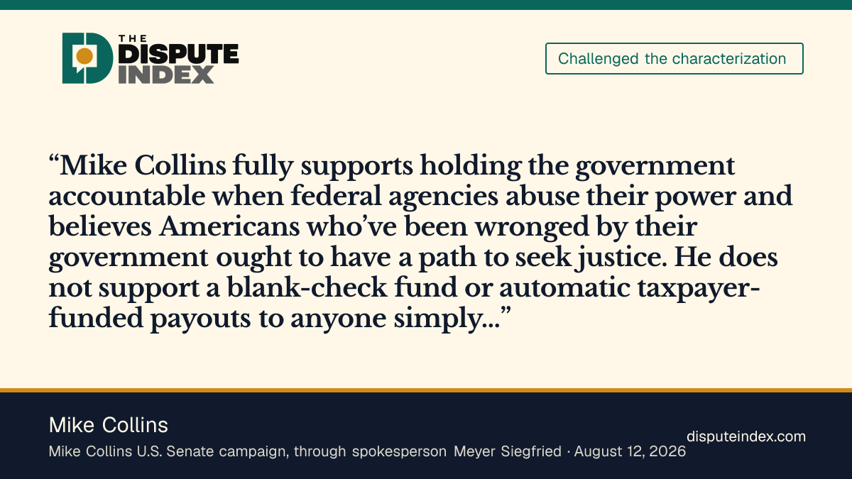 Quote card: Mike Collins, Mike Collins campaign denies committing to pay January 6 defendants