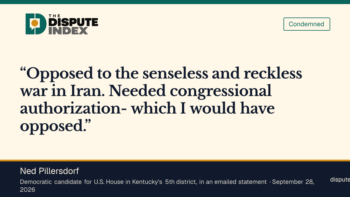 Quote card: Ned Pillersdorf, Ned Pillersdorf calls the Iran war senseless and reckless