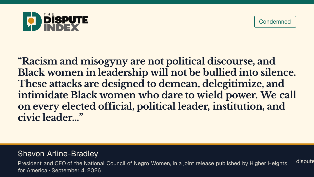 Quote card: Shavon Arline-Bradley, National Council of Negro Women president Shavon Arline-Bradley calls on leaders to reject Loomer