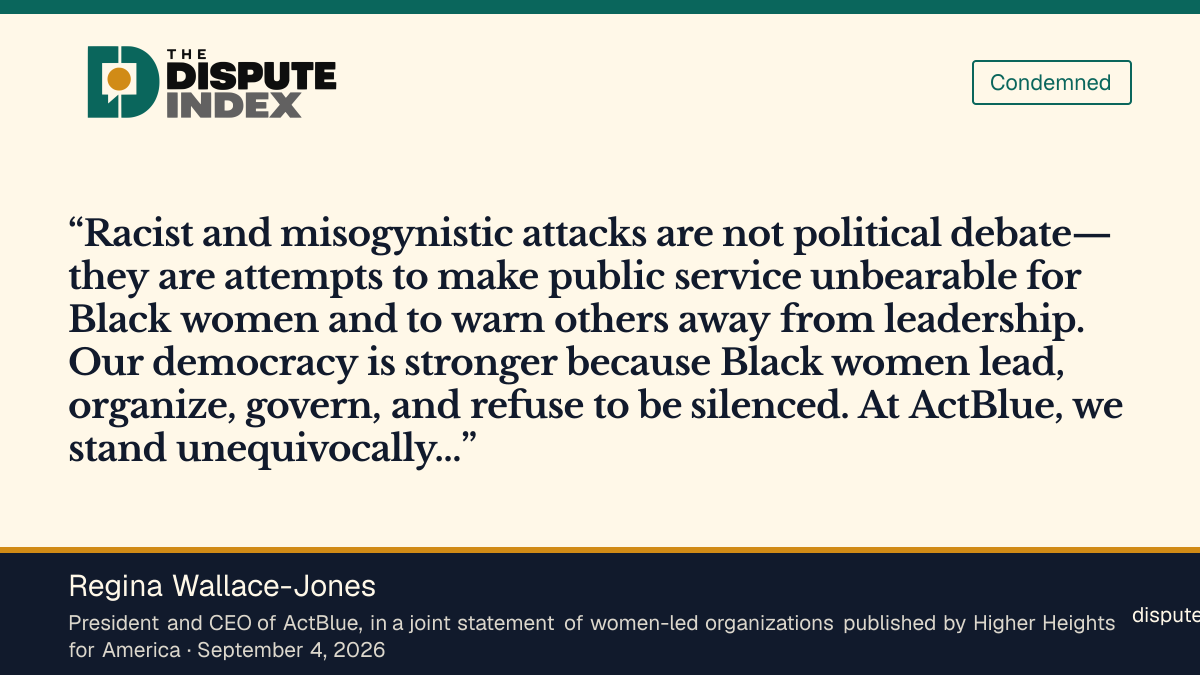 Quote card: Regina Wallace-Jones, ActBlue chief executive Regina Wallace-Jones says racist and misogynistic attacks are not political debate