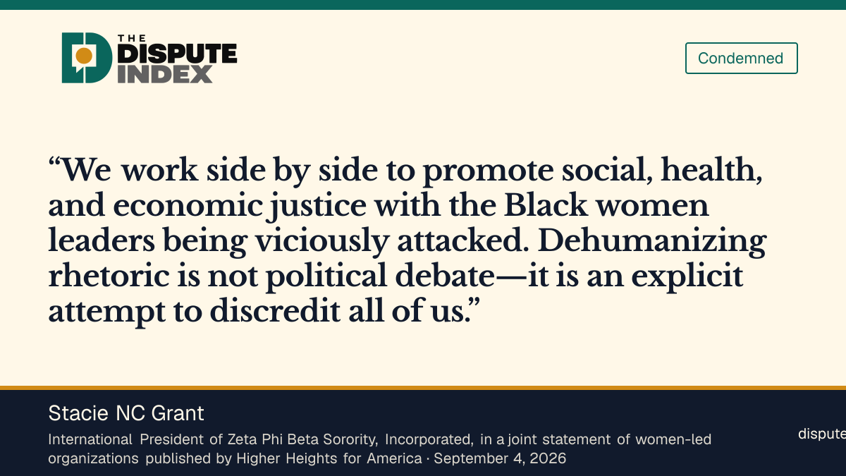 Quote card: Stacie NC Grant, Zeta Phi Beta international president Stacie Grant says dehumanizing rhetoric is not political debate