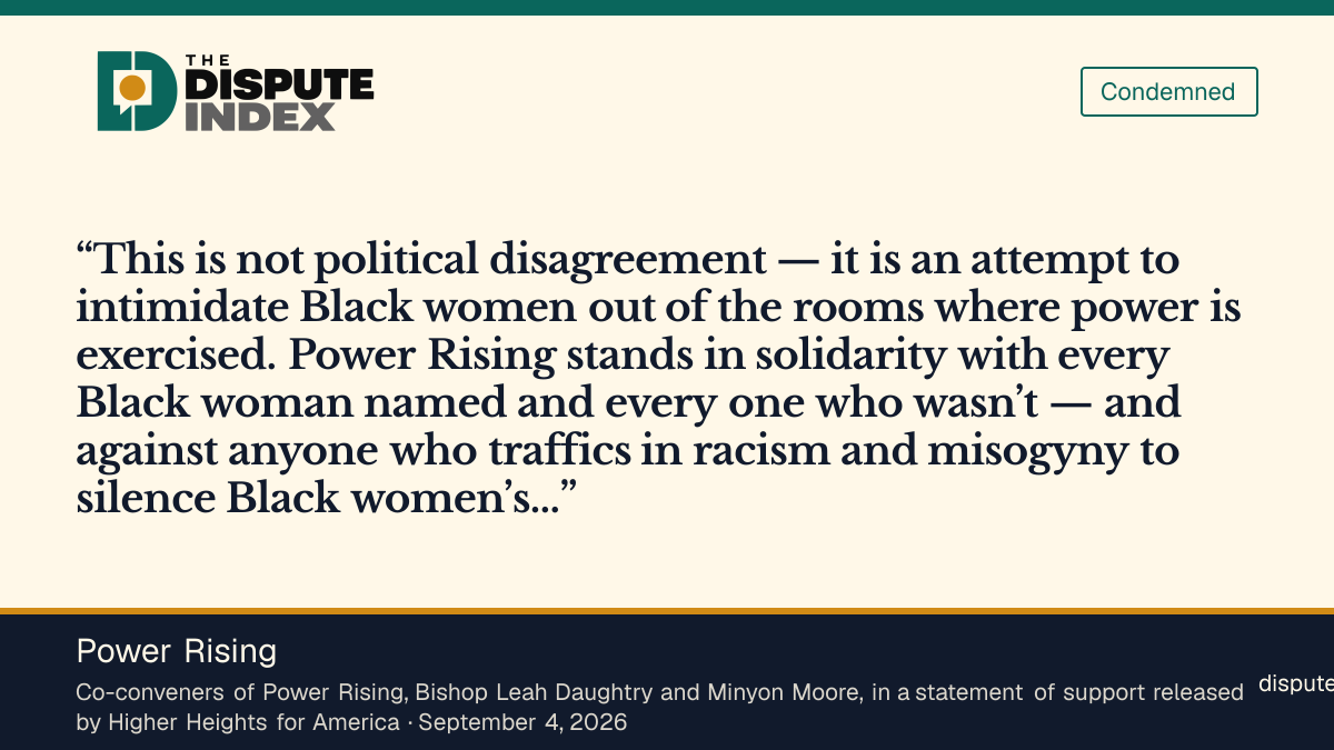 Quote card: Power Rising, Power Rising co-conveners say the attacks on Black women leaders are an attempt at intimidation