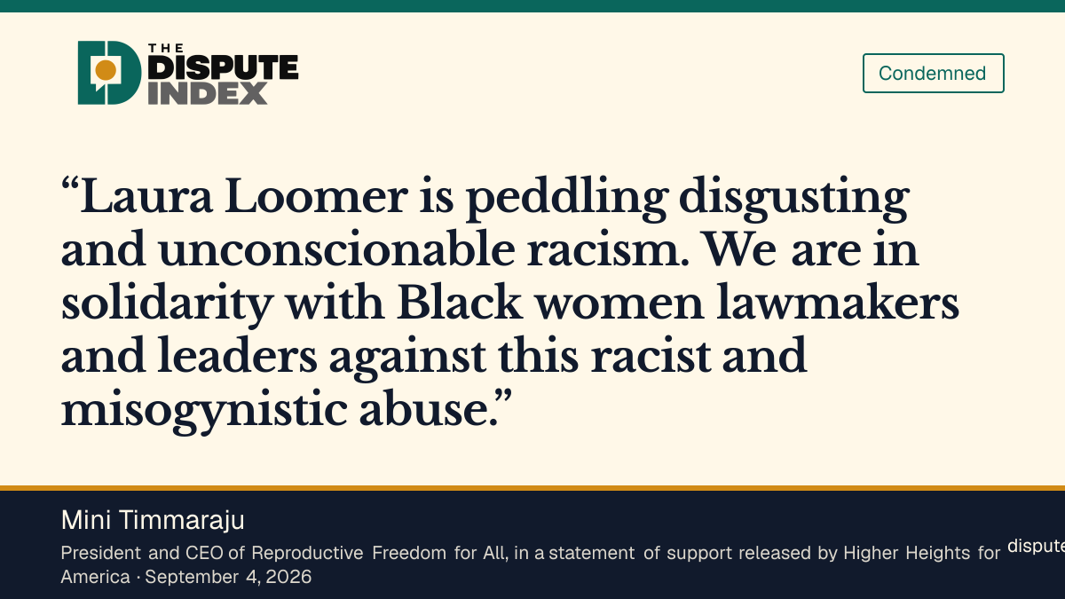 Quote card: Mini Timmaraju, Reproductive Freedom for All's Mini Timmaraju says Loomer is peddling racism