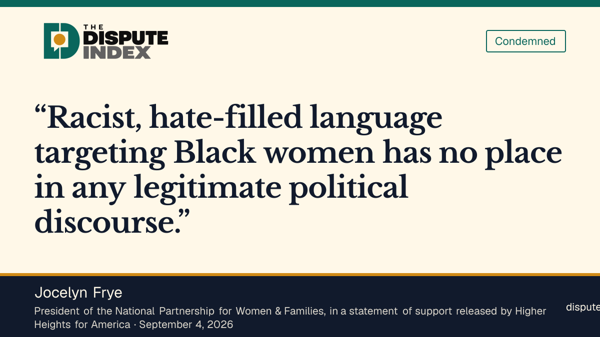 Quote card: Jocelyn Frye, National Partnership for Women & Families president Jocelyn Frye says racist language has no place in political discourse
