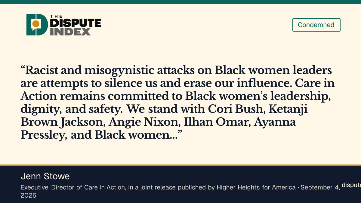 Quote card: Jenn Stowe, Care in Action's Jenn Stowe says the attacks on Black women leaders are attempts to silence them