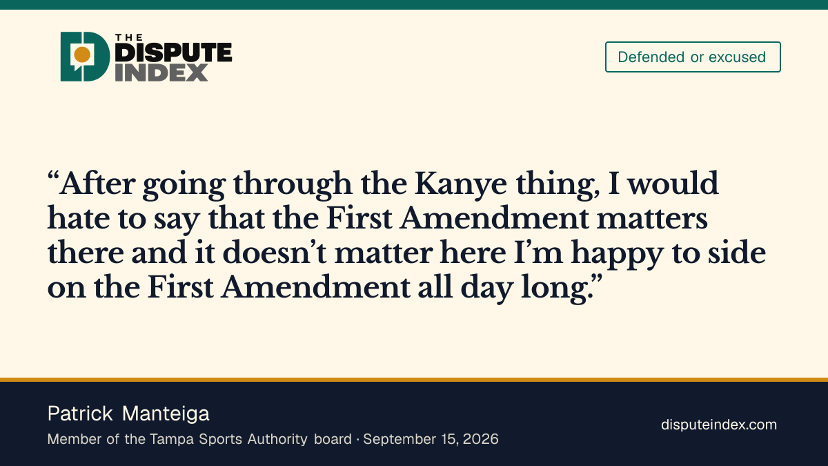 Quote card: Patrick Manteiga, Patrick Manteiga says he would hate to say the First Amendment mattered for Ye but not for Macklemore
