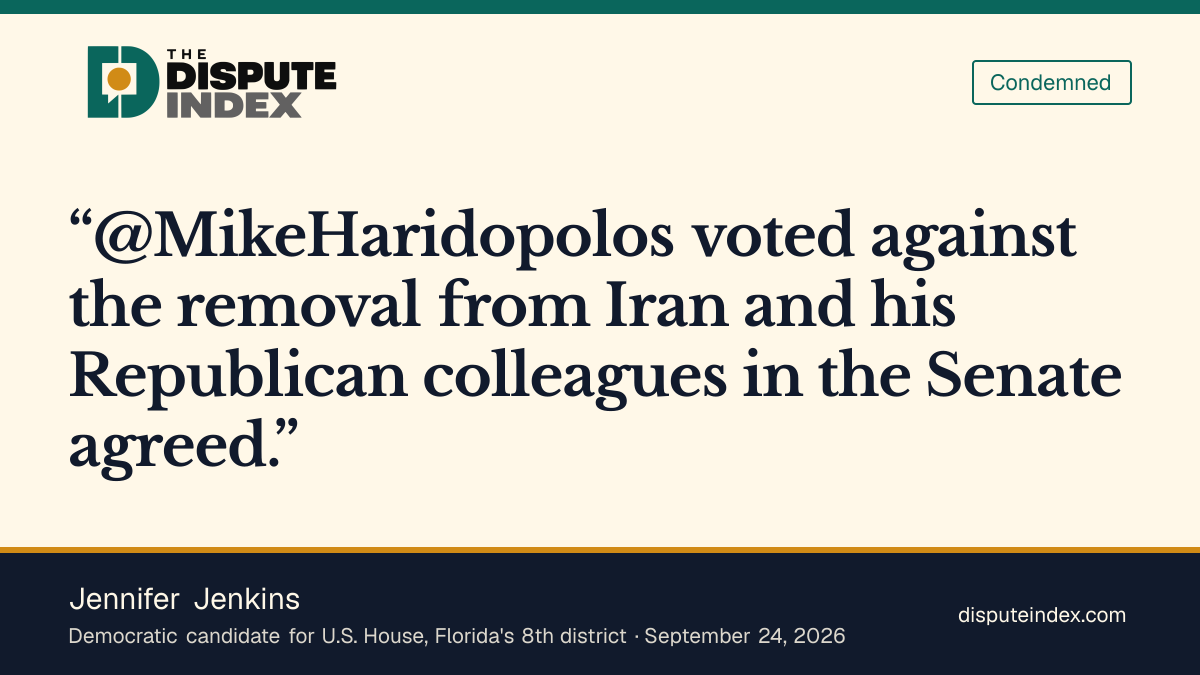 Quote card: Jennifer Jenkins, Jennifer Jenkins criticizes opposition to ending Iran hostilities