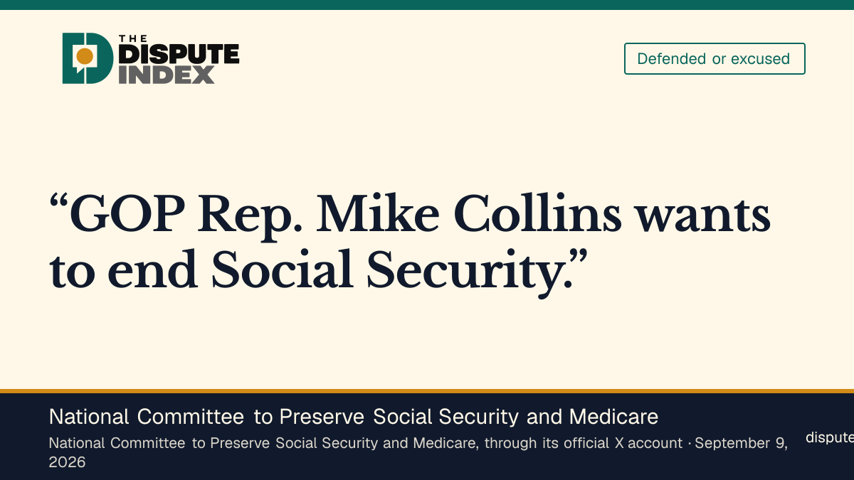 Quote card: National Committee to Preserve Social Security and Medicare, National Committee to Preserve Social Security and Medicare says Collins would end the program