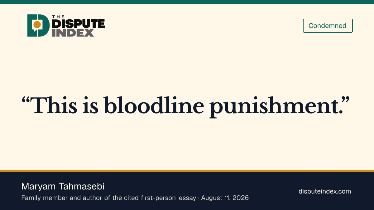 Quote card: Maryam Tahmasebi, Maryam Tahmasebi calls her family's ICE detention bloodline punishment