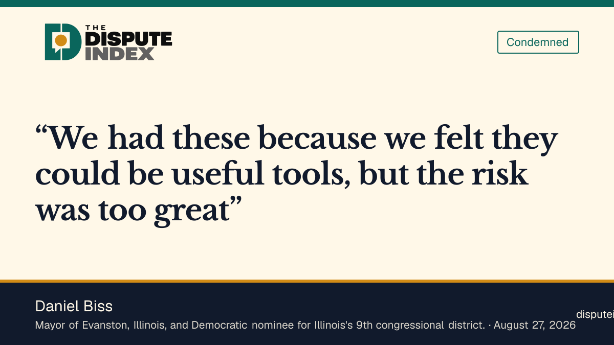 Quote card: Daniel Biss, Biss says Flock risks justified ending Evanston's contract